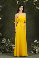Halter Chiffon Bridesmaid Dress Long WIth Ruffle-Babyonlines