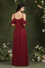 Halter Chiffon Bridesmaid Dress Long WIth Ruffle-Babyonlines