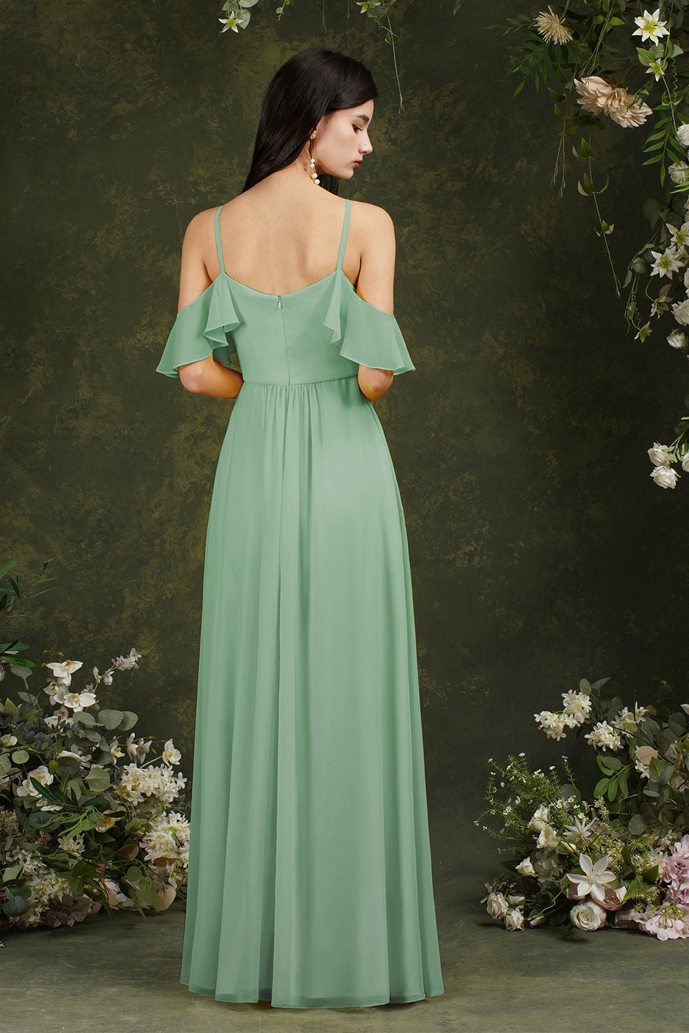 Halter Chiffon Bridesmaid Dress Long WIth Ruffle-Babyonlines