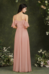 Halter Chiffon Bridesmaid Dress Long WIth Ruffle-Babyonlines