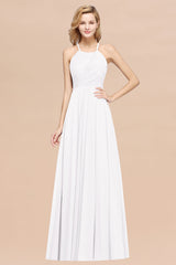 Halter Crisscross Pleated Bridesmaid Dress Blue Chiffon Sleeveless Maid of Honor Dress-Babyonlines