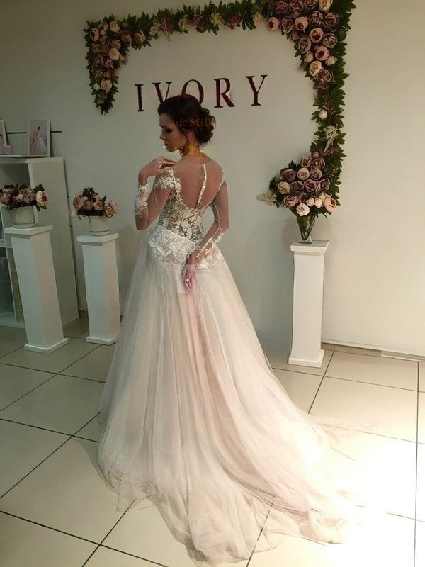 Illusion Tulle Ball Gown With Lace Appliques - Perfect for Your Special Day