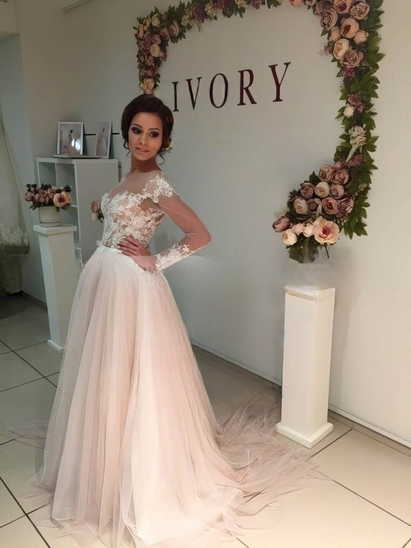 Illusion Tulle Ball Gown With Lace Appliques - Perfect for Your Special Day