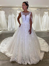 Illusion Tulle Court Train Wedding Dress with Beading - Ball Gown Style