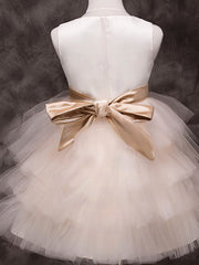 Knee-length Ball Gown Flower Girl Dress with Scoop Neck and Satin Sashes / Ribbons