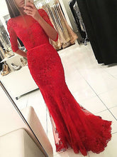 Lace Appliques Prom Dress - Trumpet/Mermaid Sweep Train, Scoop Neck, Tulle 1/2 Sleeves