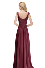 Long A-line V-neck Sweetheart Sleeveless Lace Chiffon Bridesmaid Dresses-Babyonlines
