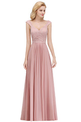 Long A-line V-neck Sweetheart Sleeveless Lace Chiffon Bridesmaid Dresses-Babyonlines
