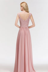 Long A-line V-neck Sweetheart Sleeveless Lace Chiffon Bridesmaid Dresses-Babyonlines