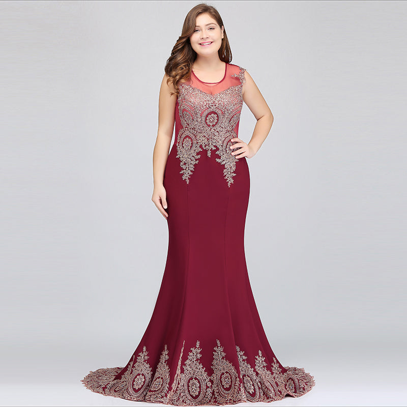 Long Mermaid Court Train Chiffon Lace Evening Dress with Appliques-Babyonlines