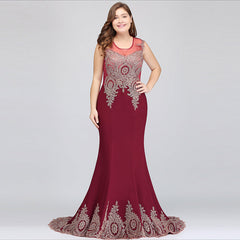 Long Mermaid Court Train Chiffon Lace Evening Dress with Appliques-Babyonlines