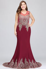 Long Mermaid Court Train Chiffon Lace Evening Dress with Appliques-Babyonlines