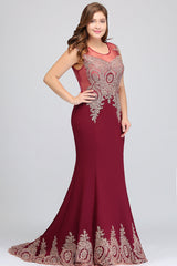 Long Mermaid Court Train Chiffon Lace Evening Dress with Appliques-Babyonlines