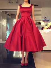Look Glamorous in Square Neckline Tea-length Prom Dress