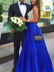 Look Like a Princess in V-neck Satin Floor-length Beading Prom Dresses