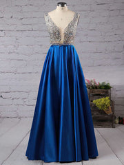 Look Like a Princess in V-neck Satin Floor-length Beading Prom Dresses