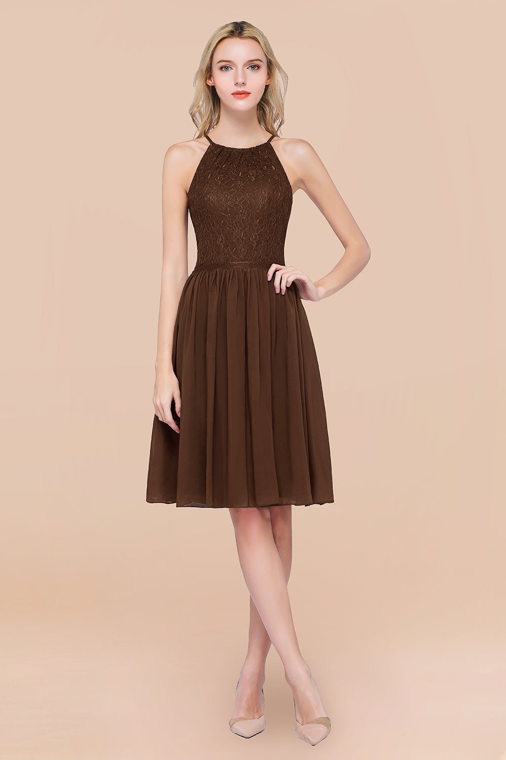 Lovely Burgundy Lace Short Bridesmaid Dress With Spaghetti-Straps-Babyonlines