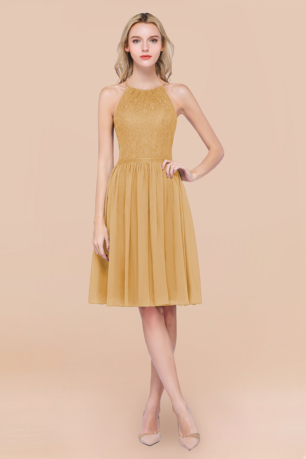 Lovely Burgundy Lace Short Bridesmaid Dress With Spaghetti-Straps-Babyonlines