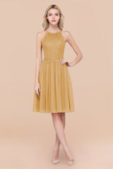 Lovely Burgundy Lace Short Bridesmaid Dress With Spaghetti-Straps-Babyonlines