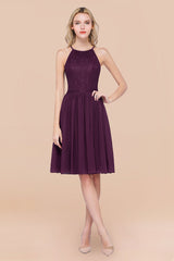 Lovely Burgundy Lace Short Bridesmaid Dress With Spaghetti-Straps-Babyonlines