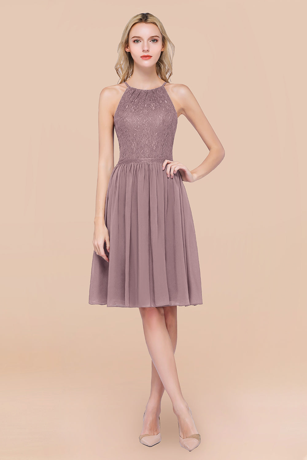 Lovely Burgundy Lace Short Bridesmaid Dress With Spaghetti-Straps-Babyonlines