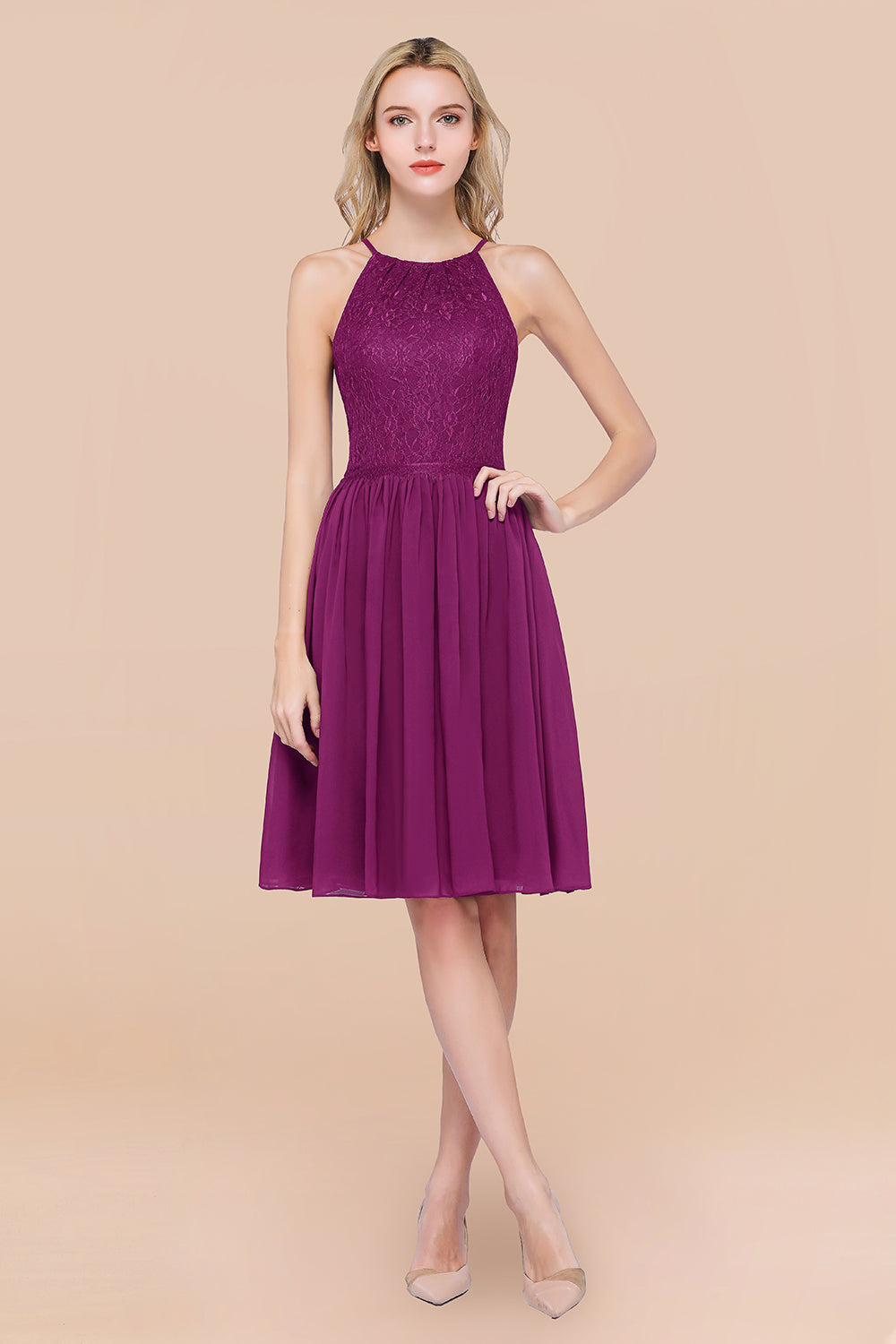 Lovely Burgundy Lace Short Bridesmaid Dress With Spaghetti-Straps-Babyonlines