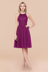 Lovely Burgundy Lace Short Bridesmaid Dress With Spaghetti-Straps-Babyonlines