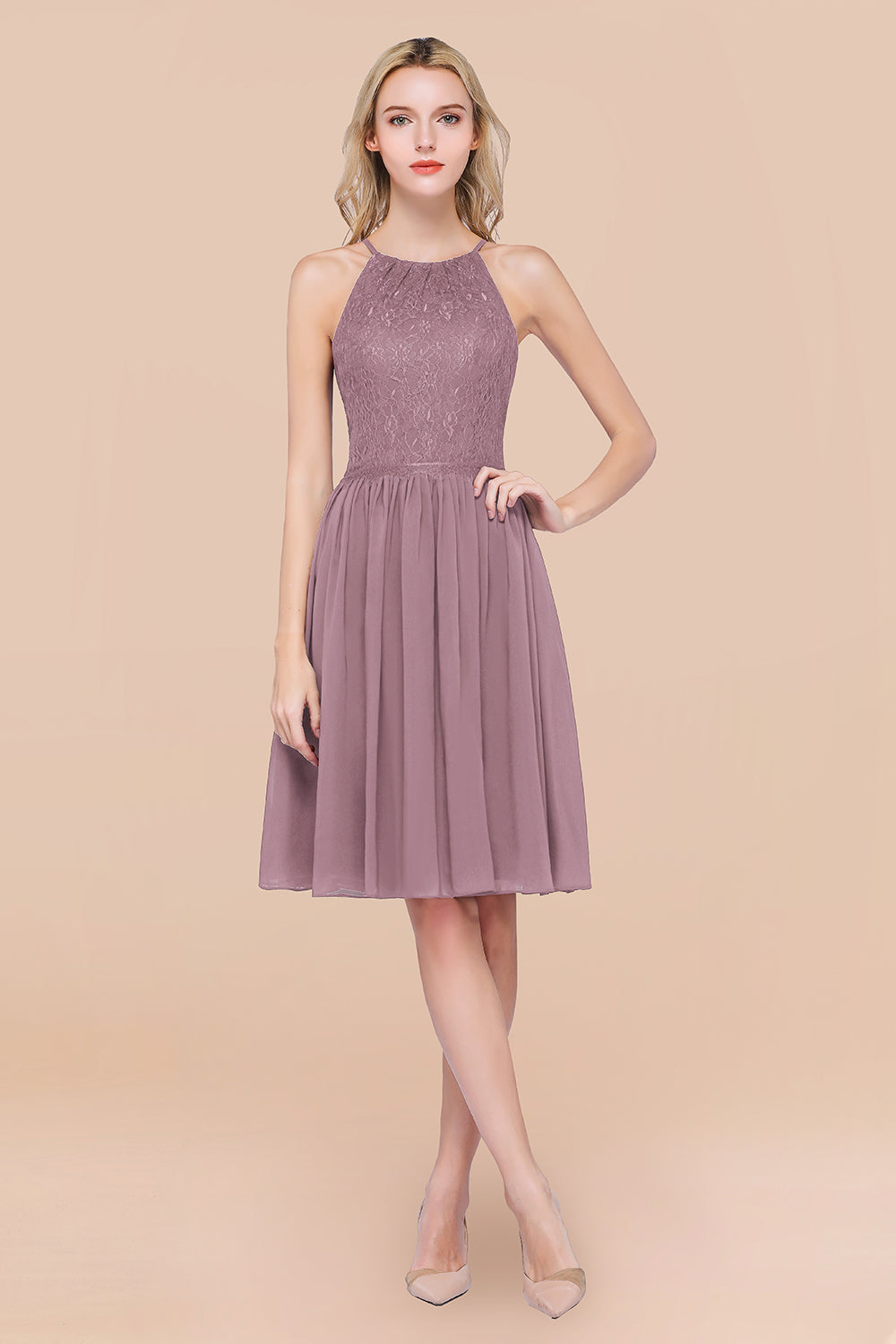 Lovely Burgundy Lace Short Bridesmaid Dress With Spaghetti-Straps-Babyonlines