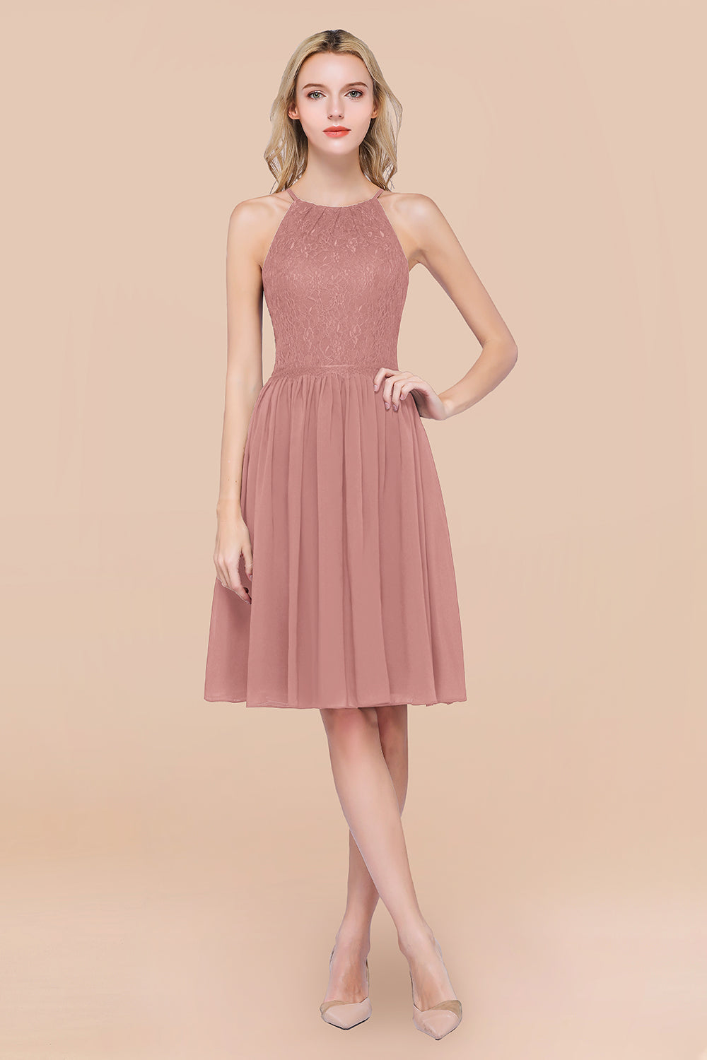 Lovely Burgundy Lace Short Bridesmaid Dress With Spaghetti-Straps-Babyonlines