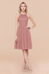 Lovely Burgundy Lace Short Bridesmaid Dress With Spaghetti-Straps-Babyonlines