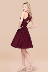 Lovely Burgundy Lace Short Bridesmaid Dress With Spaghetti-Straps-Babyonlines