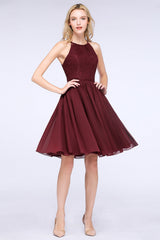 Lovely Burgundy Lace Short Bridesmaid Dress With Spaghetti-Straps-Babyonlines