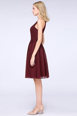 Lovely Burgundy Lace Short Bridesmaid Dress With Spaghetti-Straps-Babyonlines