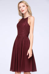 Lovely Burgundy Lace Short Bridesmaid Dress With Spaghetti-Straps-Babyonlines