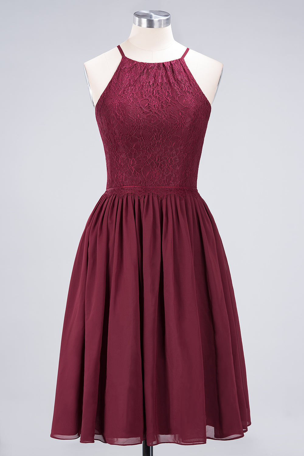 Lovely Burgundy Lace Short Bridesmaid Dress With Spaghetti-Straps-Babyonlines