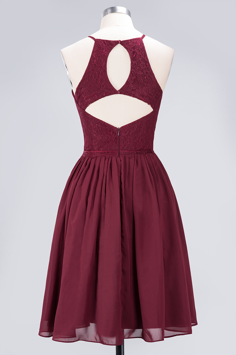 Lovely Burgundy Lace Short Bridesmaid Dress With Spaghetti-Straps-Babyonlines