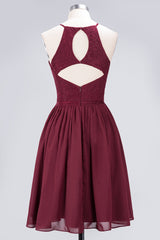Lovely Burgundy Lace Short Bridesmaid Dress With Spaghetti-Straps-Babyonlines