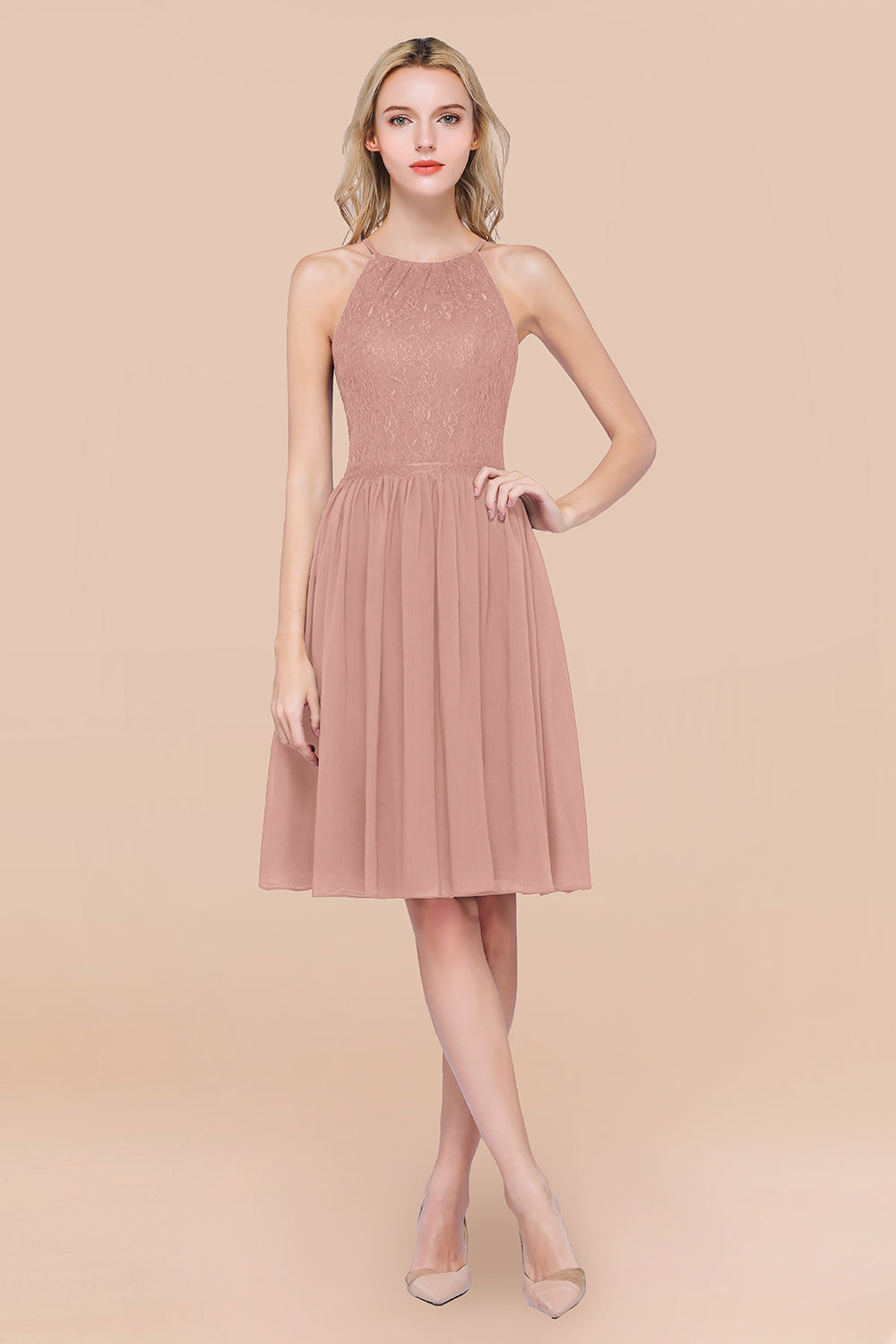 Lovely Burgundy Lace Short Bridesmaid Dress With Spaghetti-Straps-Babyonlines