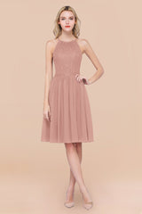 Lovely Burgundy Lace Short Bridesmaid Dress With Spaghetti-Straps-Babyonlines