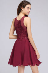 Lovely Lace Short Burgundy Bridesmaid Dress with Appliques-Babyonlines