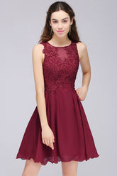 Lovely Lace Short Burgundy Bridesmaid Dress with Appliques-Babyonlines