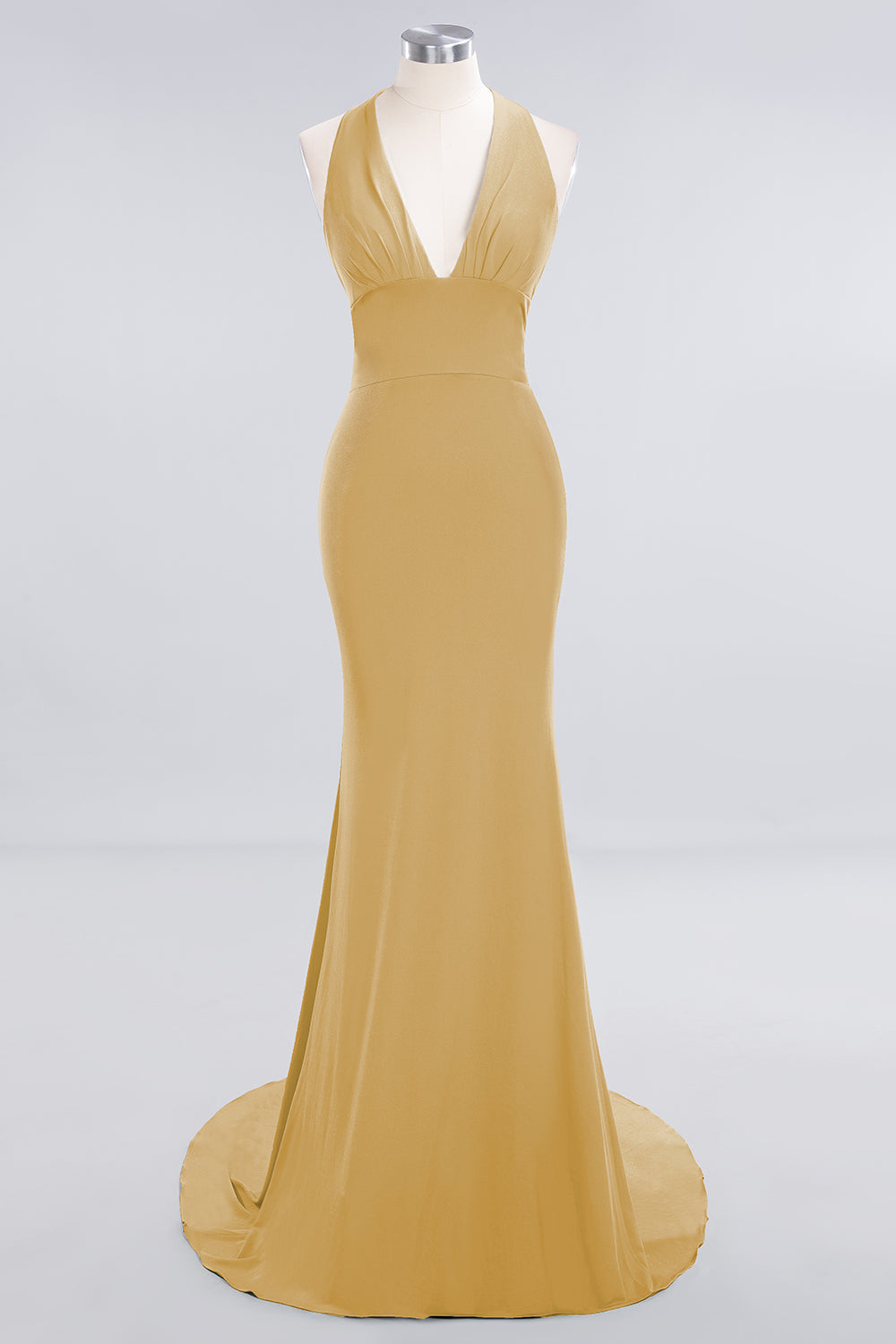Mermaid Halter V-Neck Dark Green Chiffon Bridesmaid Dress with Open Back-Babyonlines