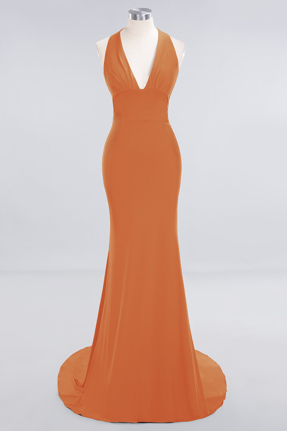 Mermaid Halter V-Neck Dark Green Chiffon Bridesmaid Dress with Open Back-Babyonlines