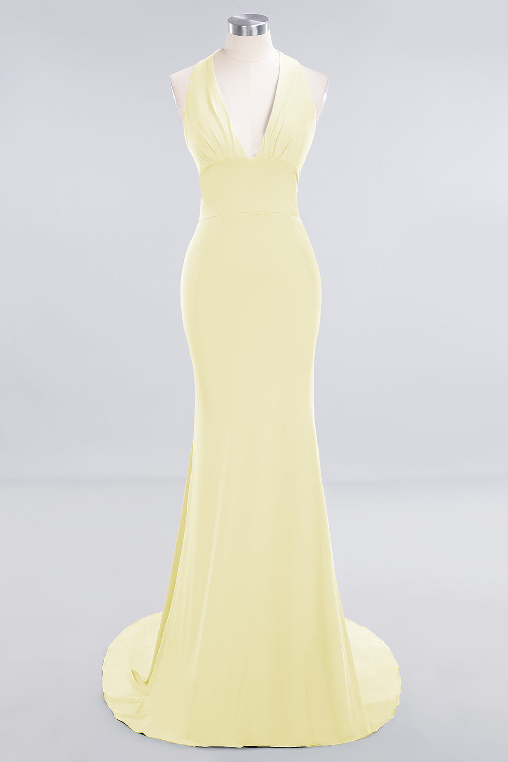 Mermaid Halter V-Neck Dark Green Chiffon Bridesmaid Dress with Open Back-Babyonlines