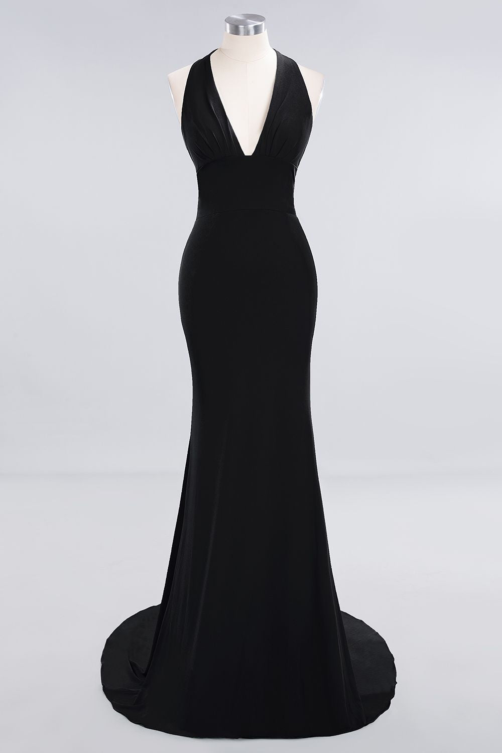 Mermaid Halter V-Neck Dark Green Chiffon Bridesmaid Dress with Open Back-Babyonlines