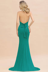 Mermaid Halter V-Neck Dark Green Chiffon Bridesmaid Dress with Open Back-Babyonlines