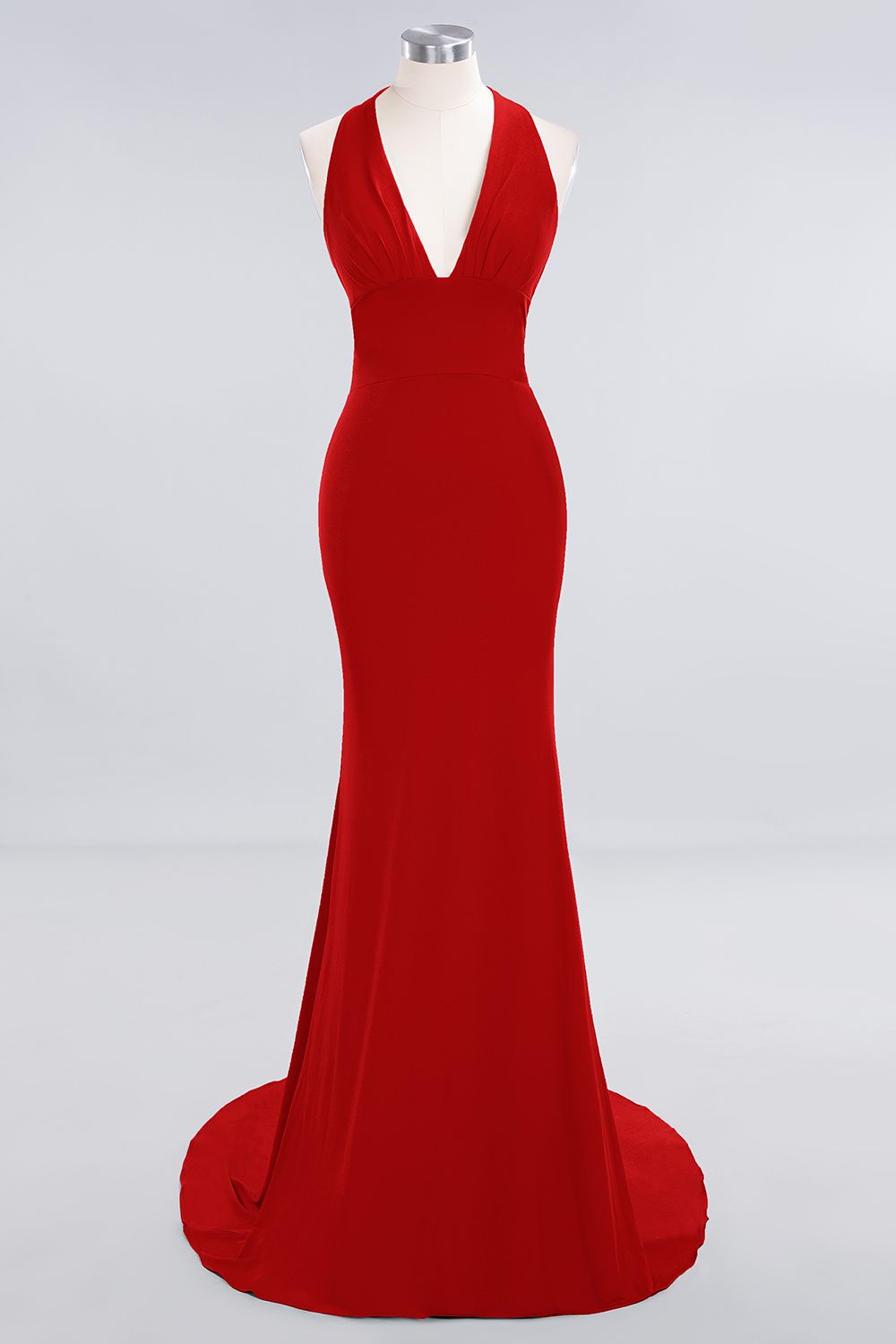 Mermaid Halter V-Neck Dark Green Chiffon Bridesmaid Dress with Open Back-Babyonlines