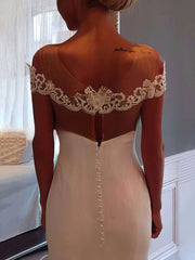 Mermaid Illusion Satin Sweep Train Wedding Dress with Appliques Lace