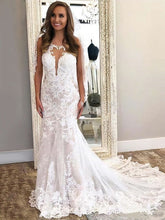 Mermaid Illusion Tulle Sweep Train Wedding Dress With Appliques Lace