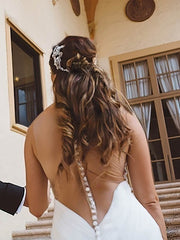 Mermaid Illusion Tulle Sweep Train Wedding Dress with Cascading Ruffles